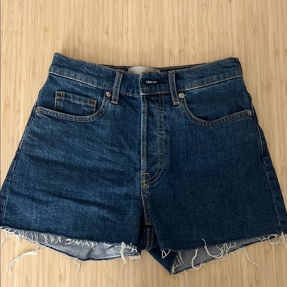 Everlane Blue Jean Shorts High-Waisted Frayed Hem